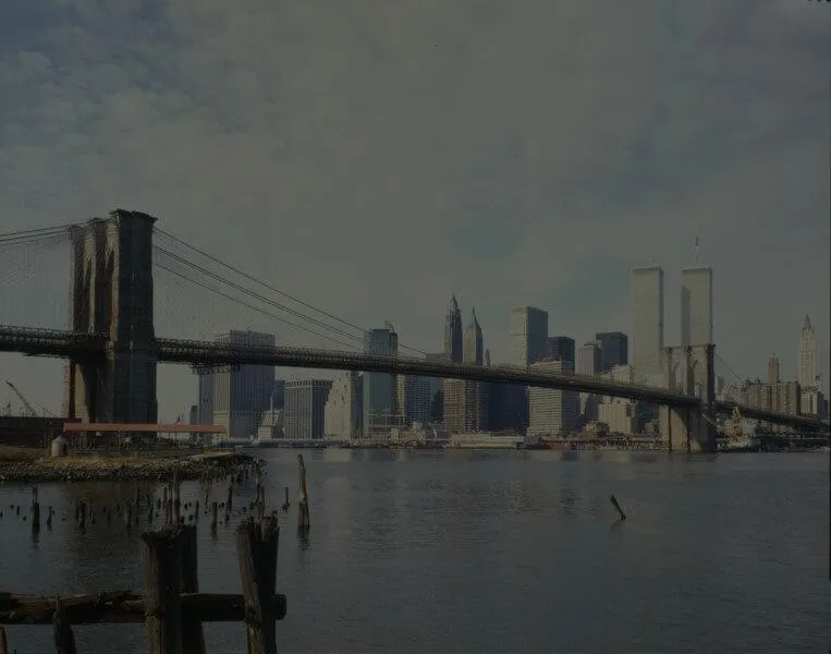 Brooklyn Bridge and East River with New York City skyline